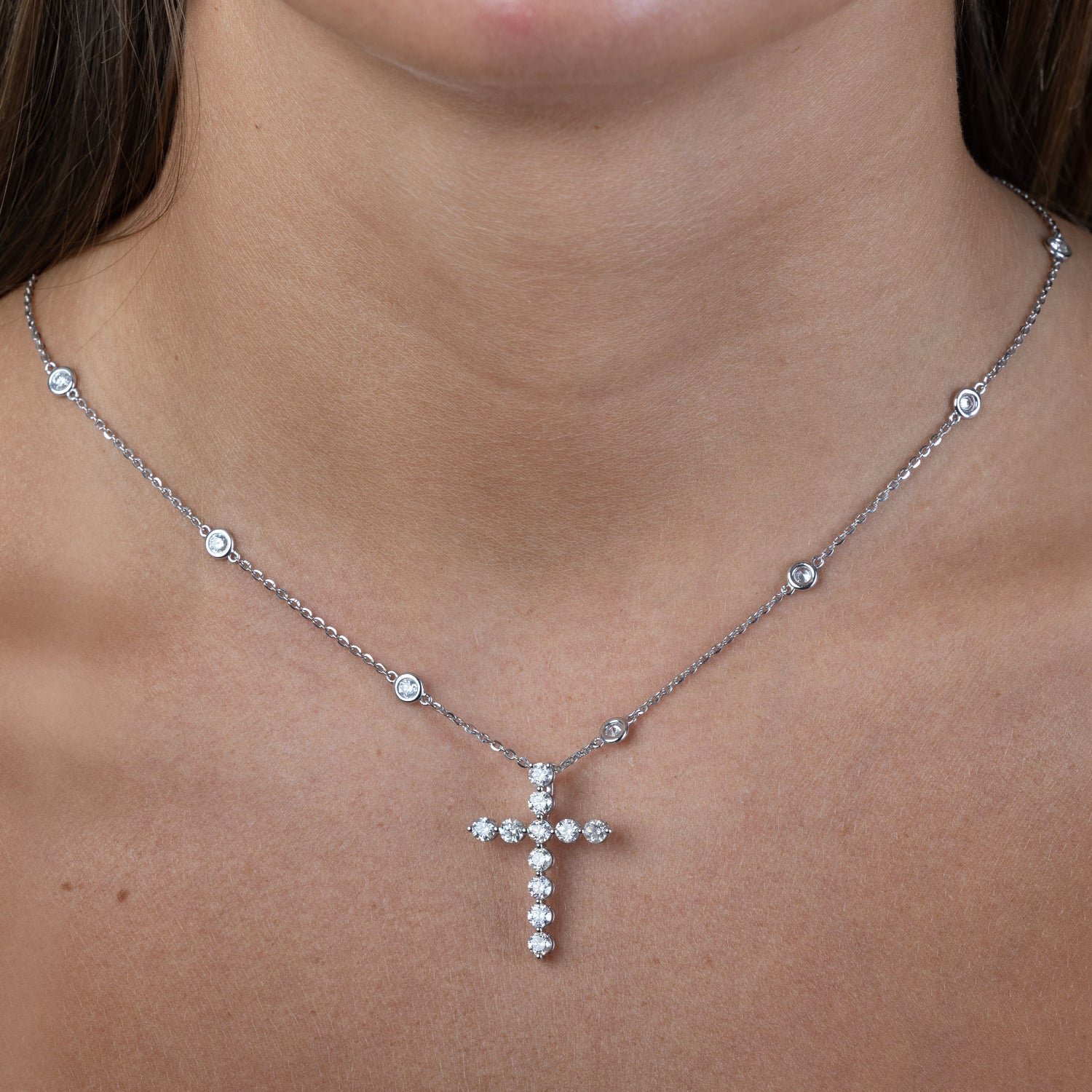 14K 1.00CTW Diamond by the Yard White Gold Necklace with Pendant, Bespoke by A + R