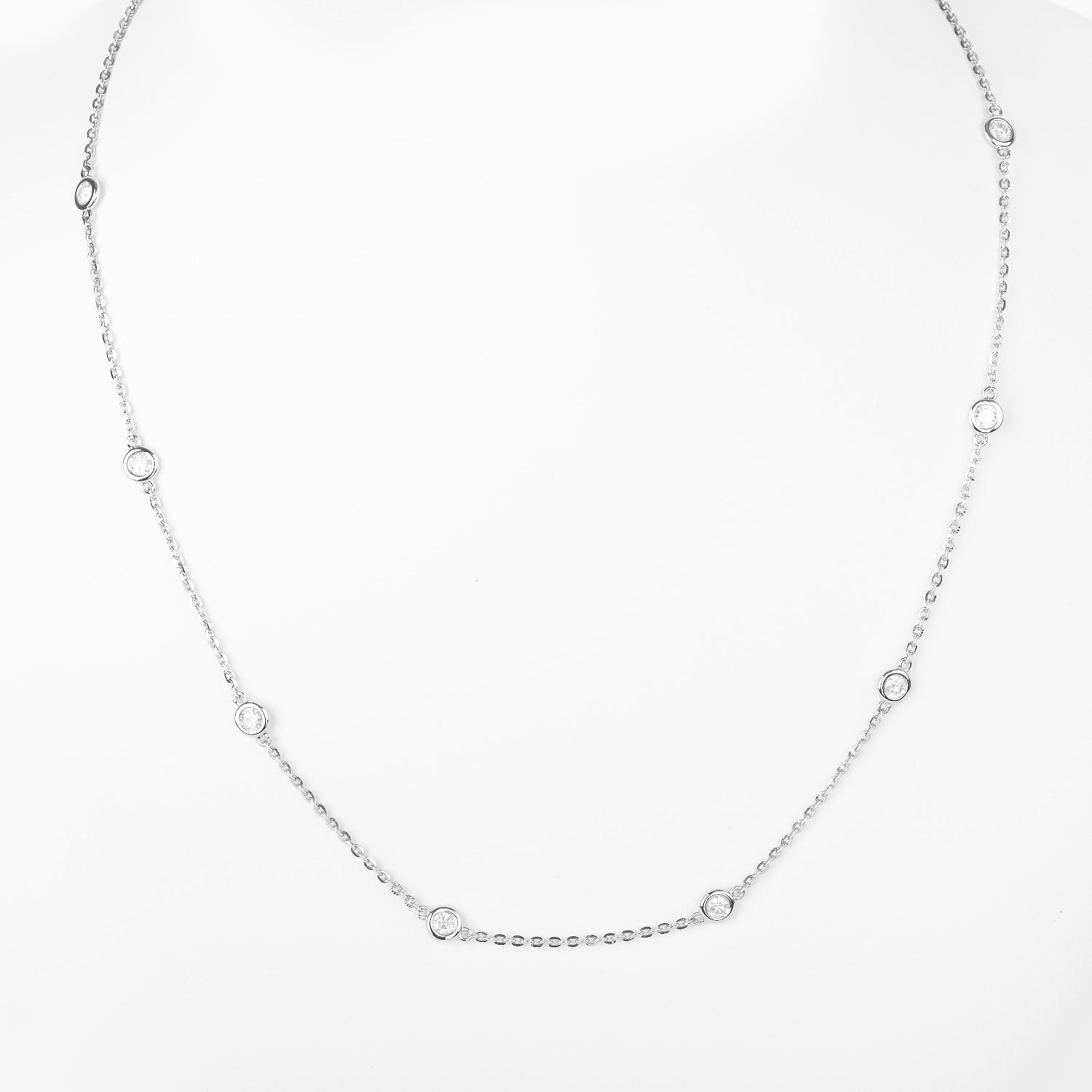 14K 1.00CTW Diamond by the Yard White Gold Necklace, Bespoke by A + R