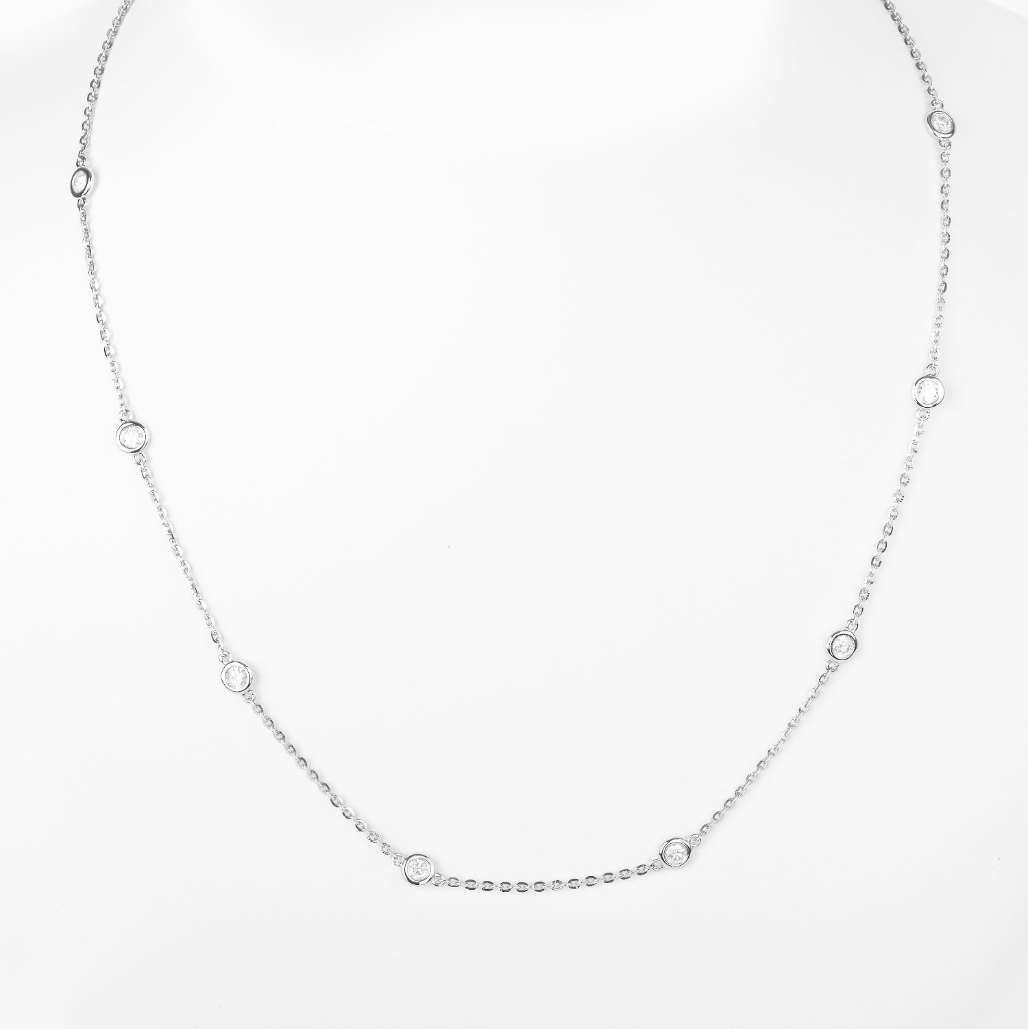 14K 1.00CTW Diamond by the Yard White Gold Necklace, Bespoke by A + R