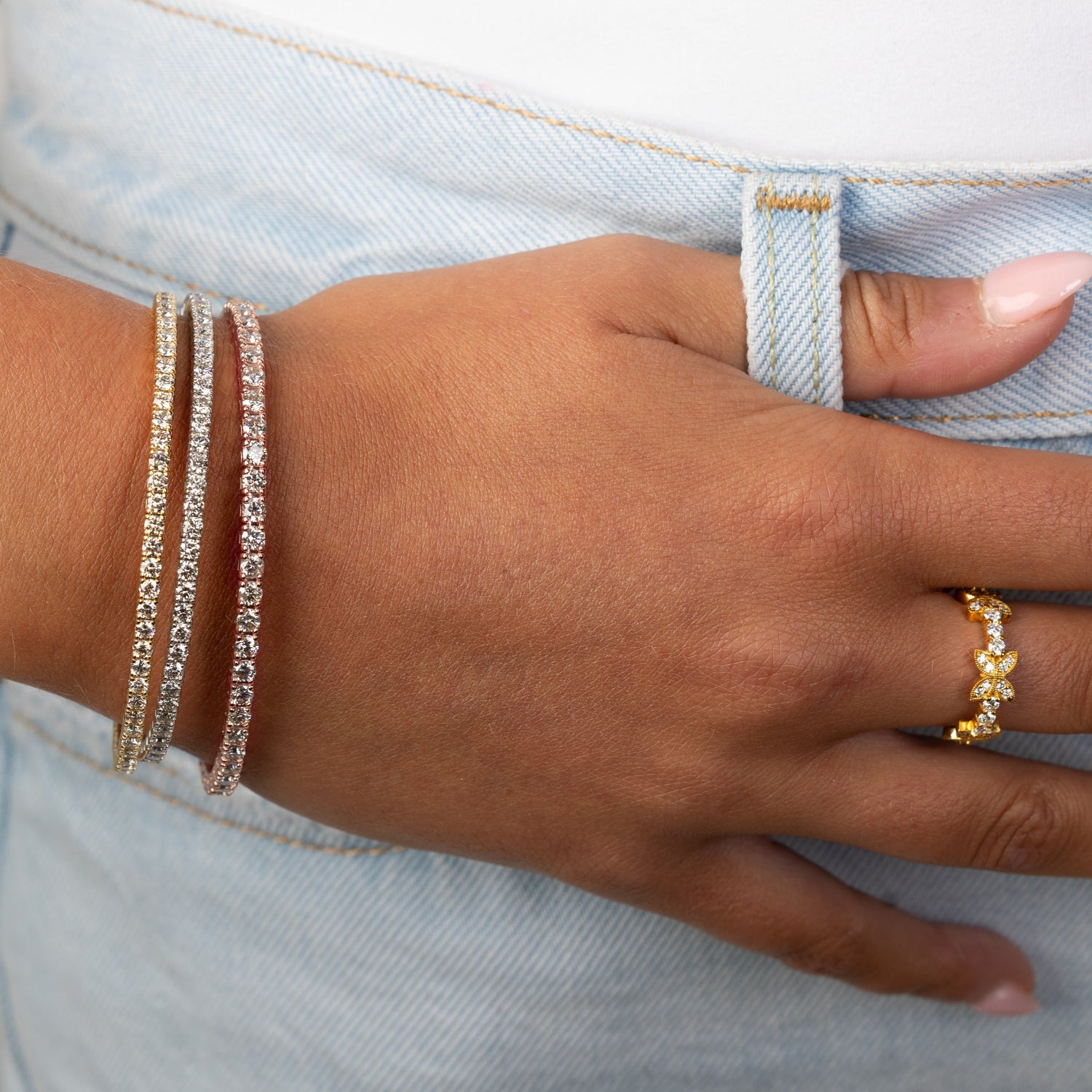 Bespoke by A + R 4.50CTW Flexible 14K Diamond Bangle Stacked Together