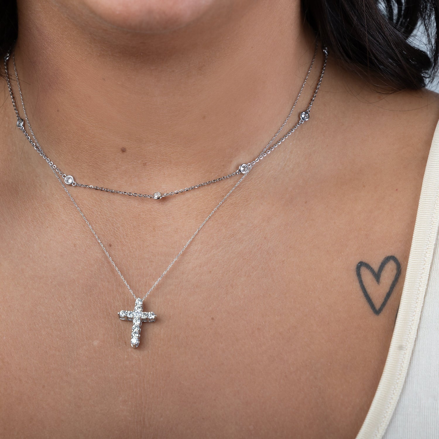14KT 1.15CTW Diamond Cross Pendant Necklace in White Gold | Bespoke by A + R