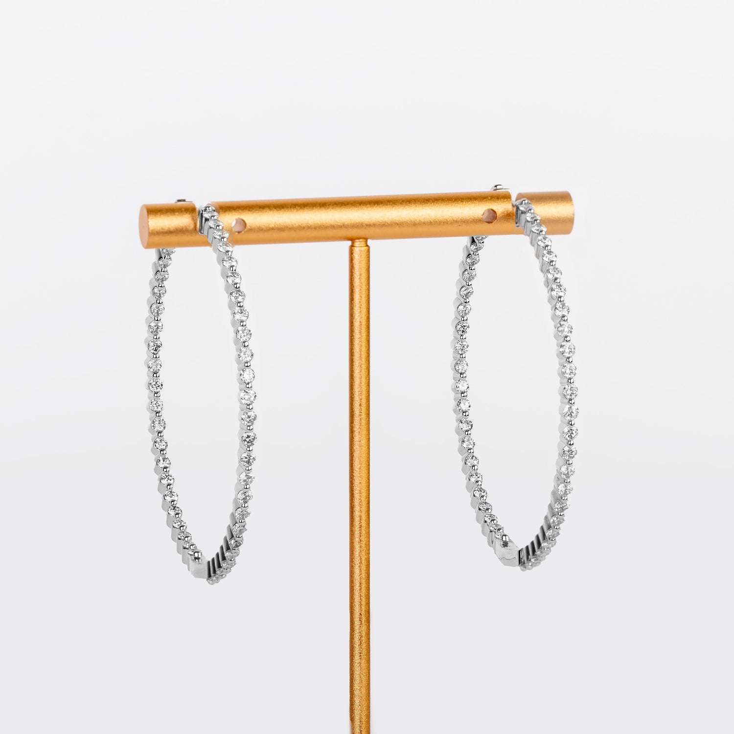 3.10 CTW 2 Inch Diamond Hoop Earrings in White Gold, Bespoke by A + R