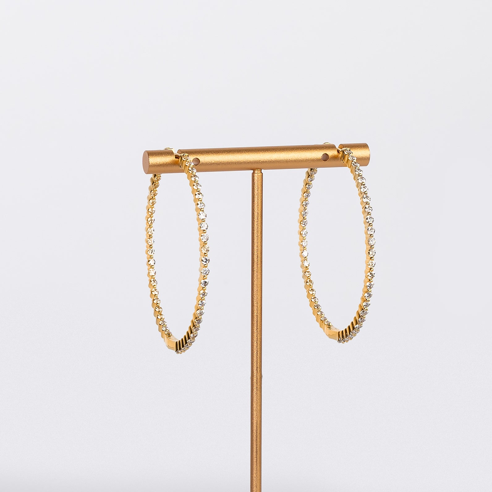 3.10 CTW 2 Inch Diamond Hoop Earrings in Yellow Gold, Bespoke by A + R