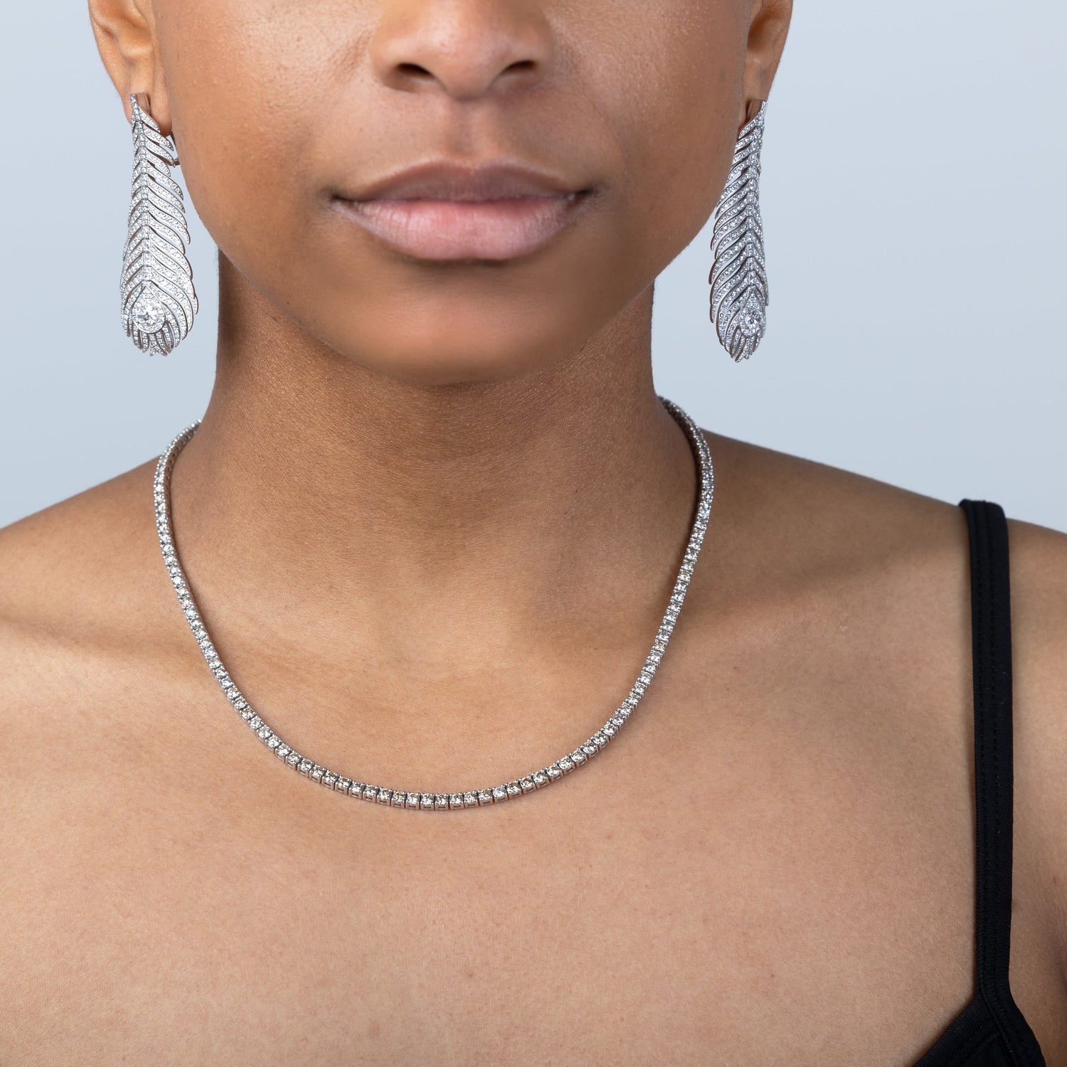 10.00CTW Diamond Tennis Necklace with White Gold on Model, Bespoke by A + R