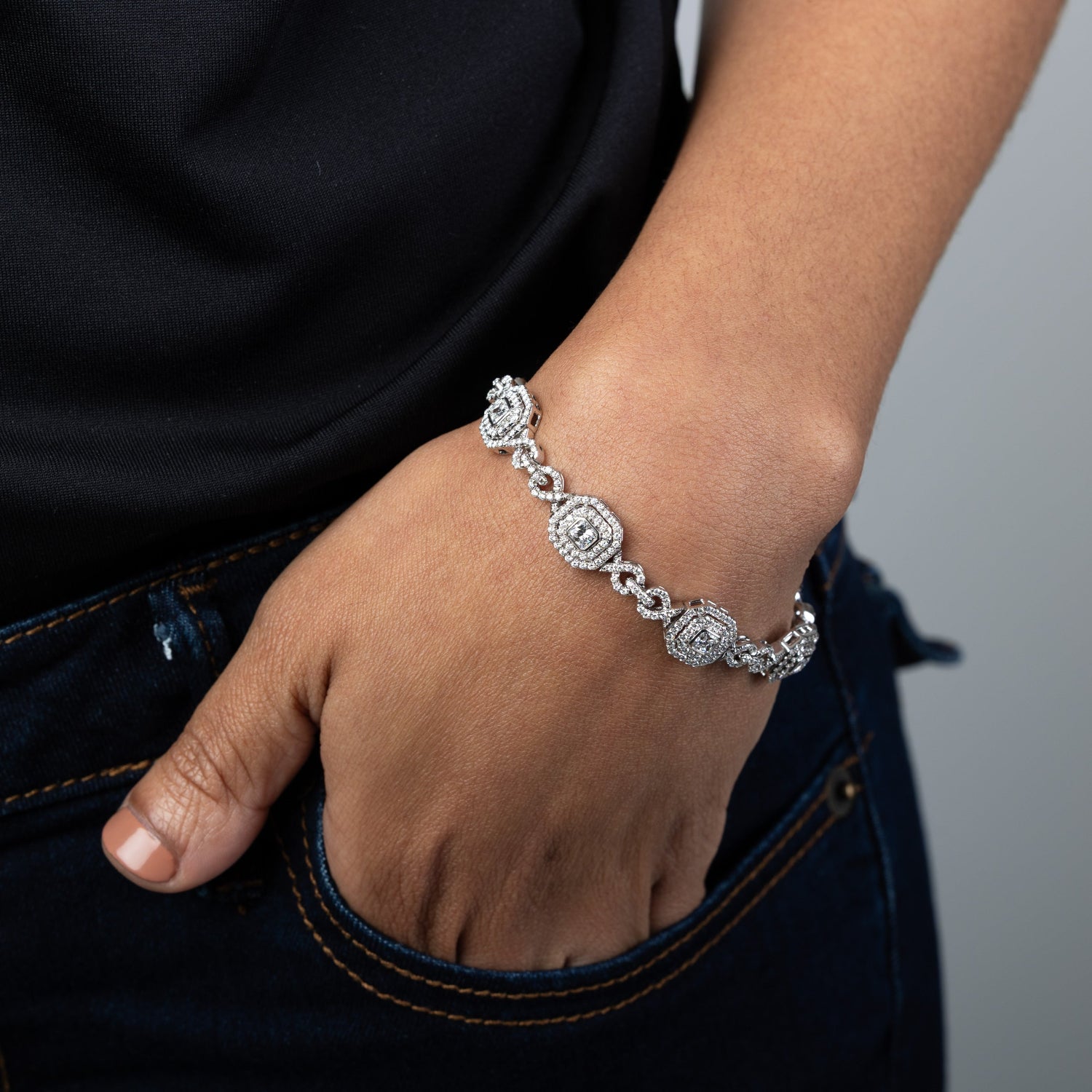 14KW 4.43CTW Fancy Cushion Cut and Round Diamond Bracelet, Bespoke by A + R Luxury Jewelry