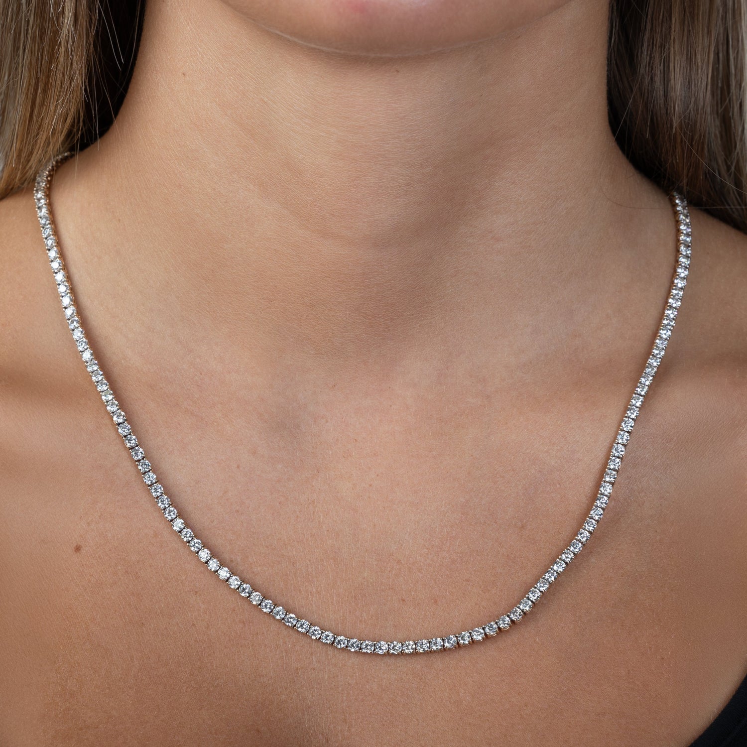 14KY 18.00CTW Diamond Tennis Necklace Close Up, Bespoke by A + R