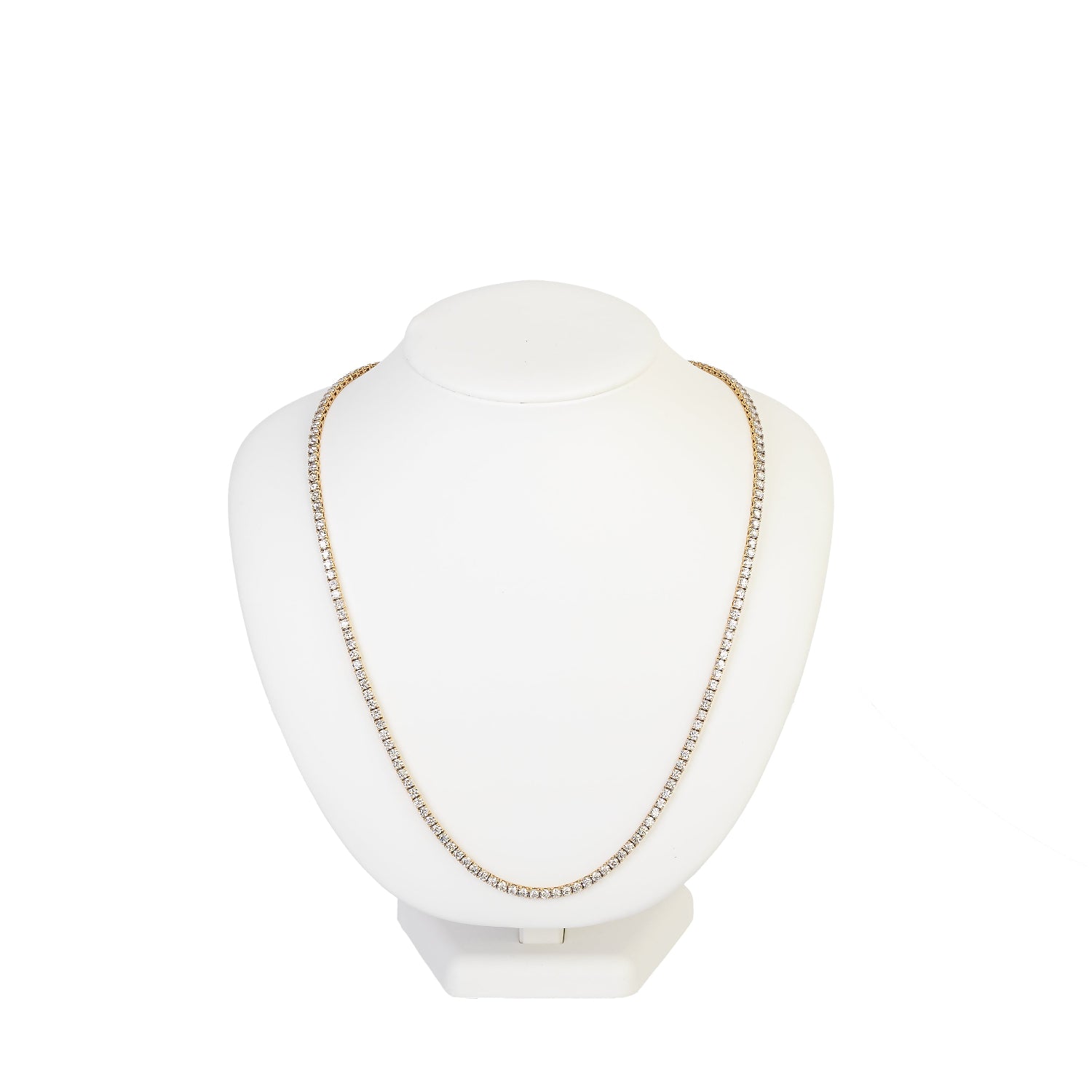 14KY 18.00CTW Diamond Tennis Necklace in Yellow Gold, Bespoke by A + R