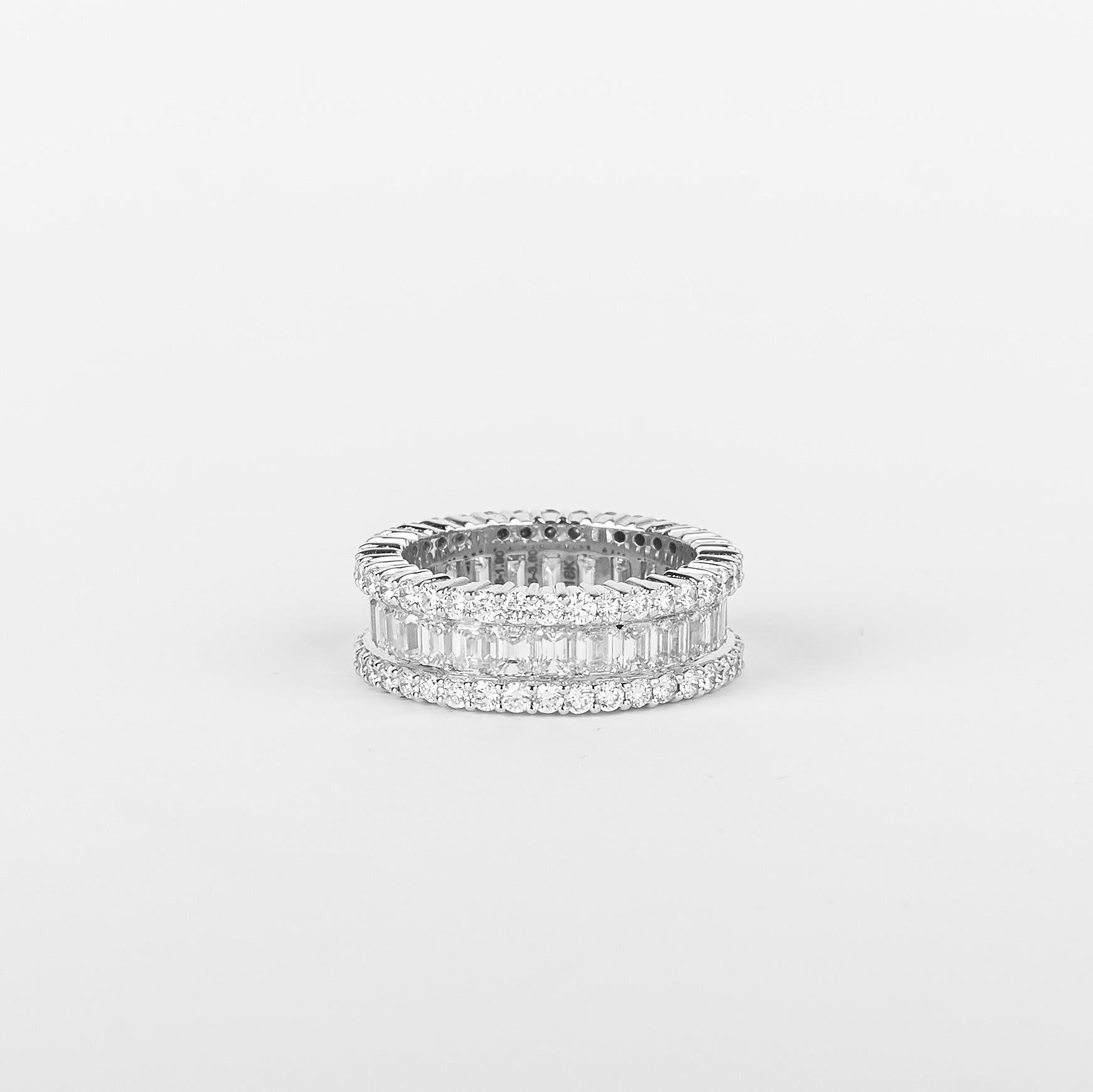 Bespoke by A + R 5.50CTW Emerald Cut and Round 18KT Diamond Eternity Band Ring
