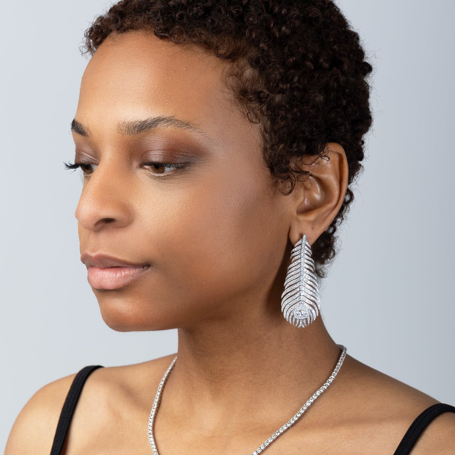 18KW 6.96CTW Diamond Feather Elegant Earrings, Bespoke by A + R