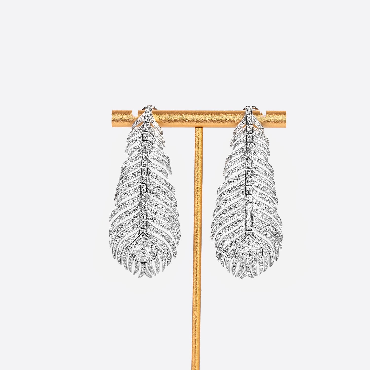 18KW 6.96CTW Diamond Feather Elegant Earrings in White Gold, Bespoke by A + R