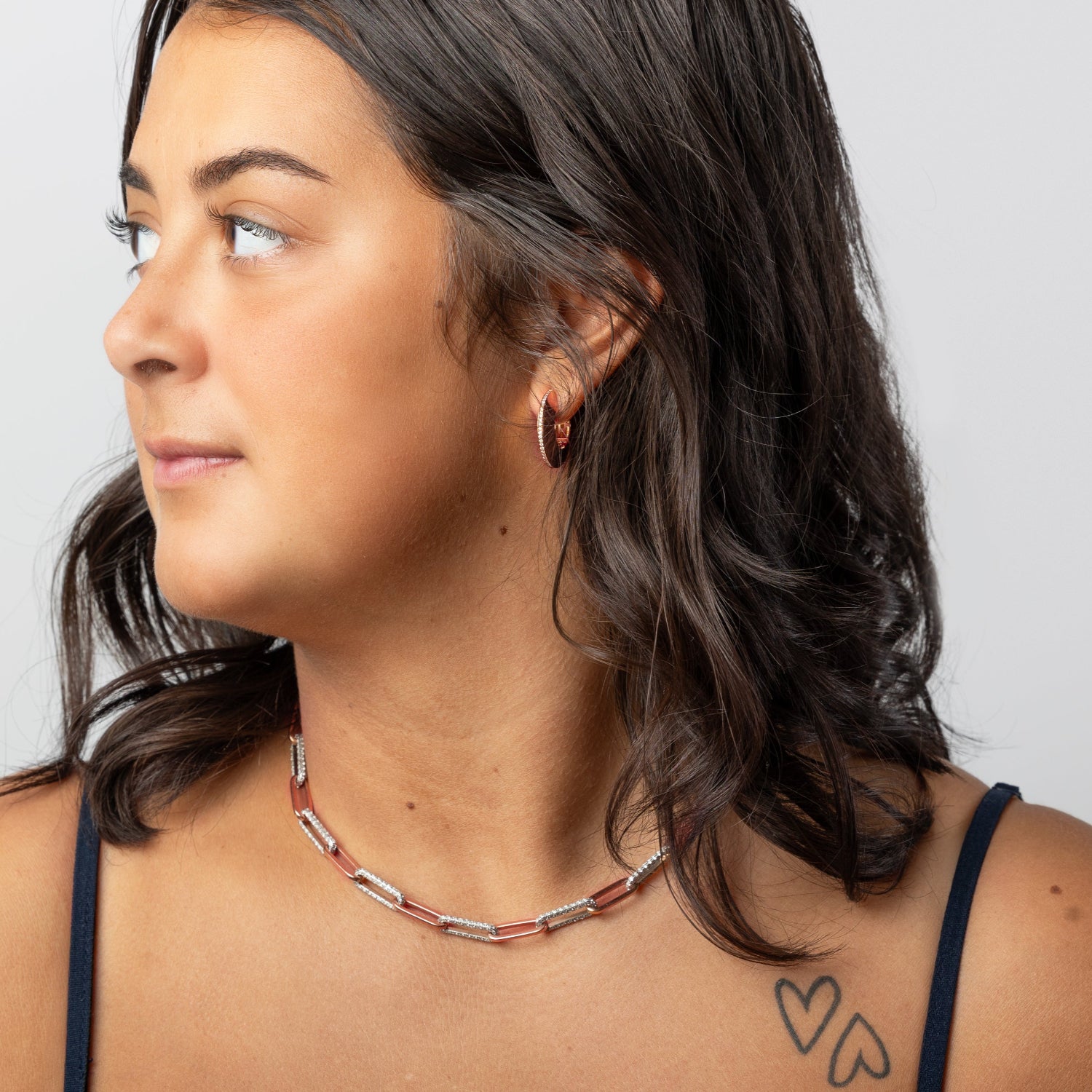 14KRW 3.85CTW Diamond Paperclip Necklace with White Gold and Rose Gold, Bespoke by A+R