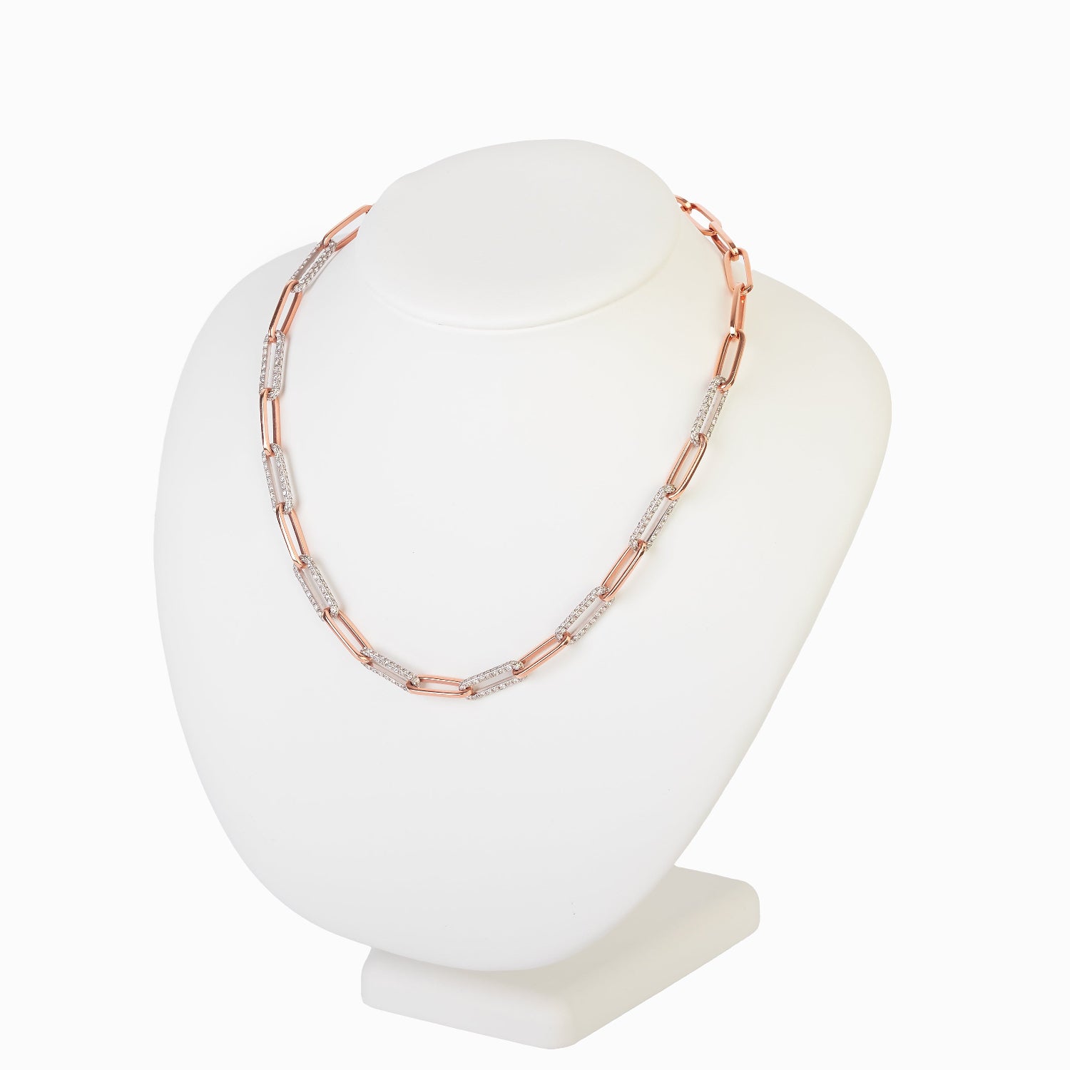 14KRW 3.85CTW Diamond Paperclip Necklace with White Gold and Rose Gold, Bespoke by A+R
