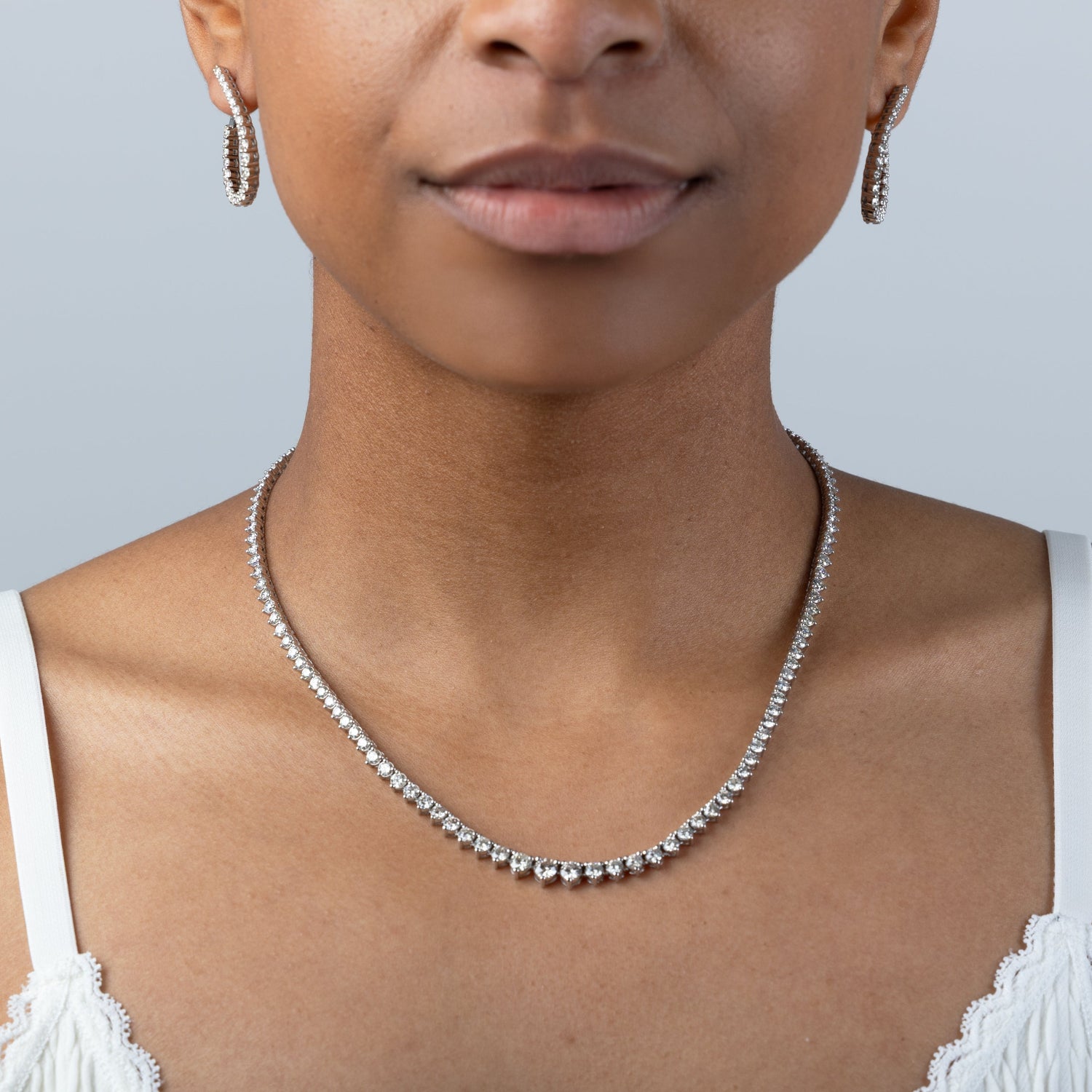 14KW 10.40CTW Graduated Diamond Necklace with Earrings, Bespoke by A + R