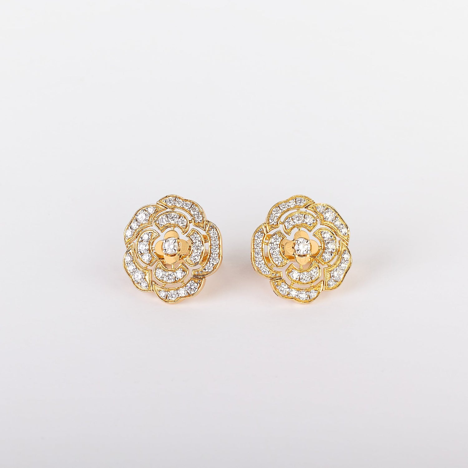 18KY 0.95CTW Diamond Flower Stud Earrings, Bespoke by A + R