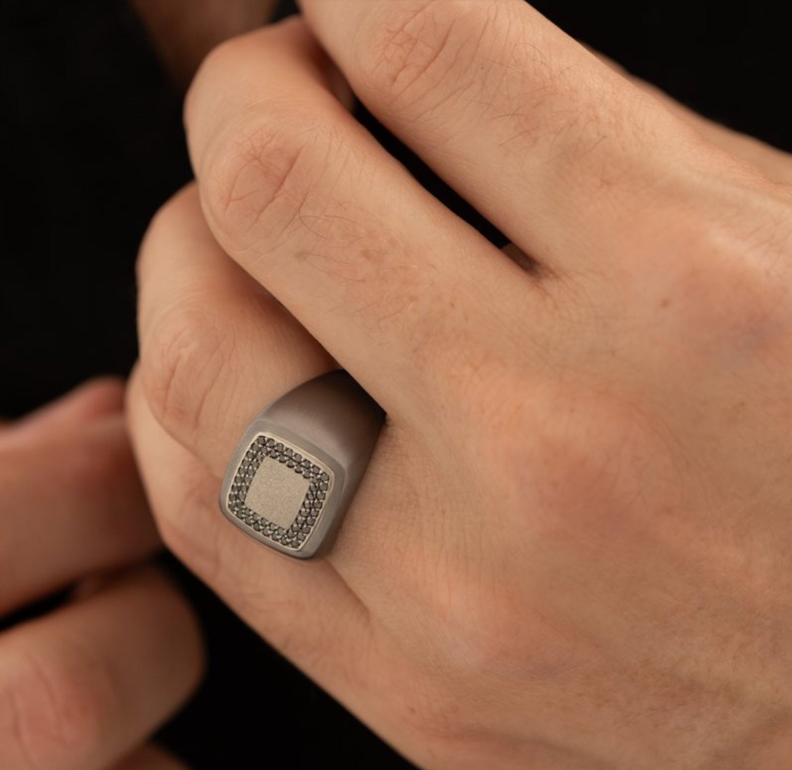 MATAY Men’s Tantalum & Platinum Black Diamond Ring by Bespoke by A + R